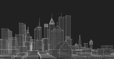 Modern şehir panoraması 3D illüstrasyon