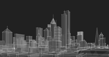 Modern şehir panoraması 3D illüstrasyon