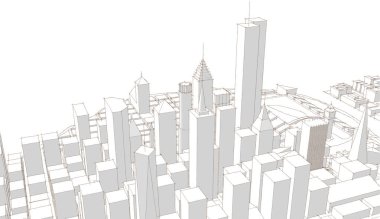 Modern şehir panoraması 3D illüstrasyon