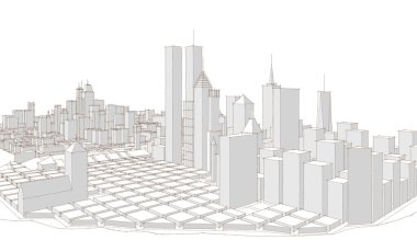 Modern şehir panoraması 3D illüstrasyon