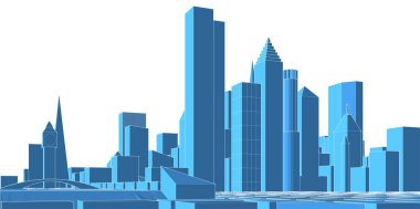 modern şehir panoraması mavi renkli, 3d vektör illüstrasyonu