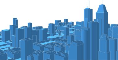 modern şehir panoraması mavi renkli, 3d vektör illüstrasyonu