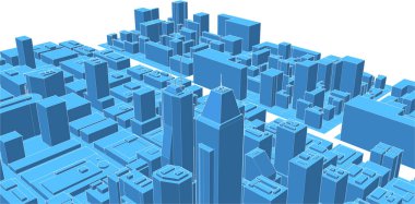 modern şehir panoraması mavi renkli, 3d vektör illüstrasyonu