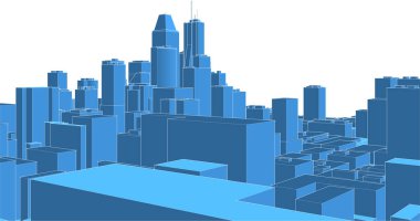 modern şehir panoraması mavi renkli, 3d vektör illüstrasyonu