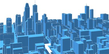 modern şehir panoraması mavi renkli, 3d vektör illüstrasyonu