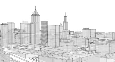 Şehir büyükşehir mimari manzarası, 3D illüstrasyon