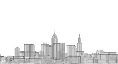 Şehir büyükşehir mimari manzarası, 3D illüstrasyon