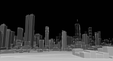 Şehir büyükşehir mimari manzarası, 3D illüstrasyon