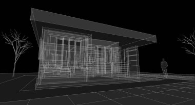 ev mimarisi çizimi, 3D illüstrasyon