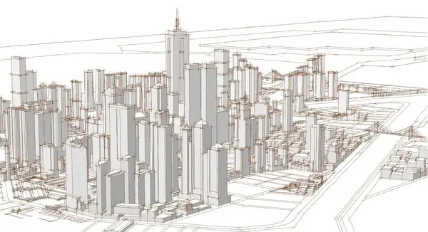 Şehir büyükşehir mimari manzarası, 3D illüstrasyon