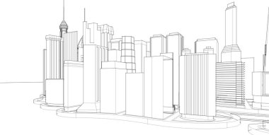 Modern şehir panoraması, 3d vektör illüstrasyonu