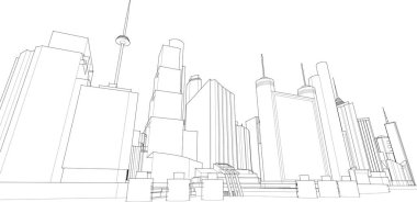 Modern şehir panoraması, 3d vektör illüstrasyonu