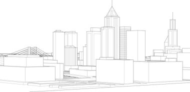 Modern şehir panoraması, 3d vektör illüstrasyonu