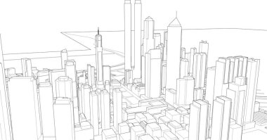 Modern şehir panoraması, 3d vektör illüstrasyonu