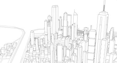 Modern şehir panoraması, 3d vektör illüstrasyonu