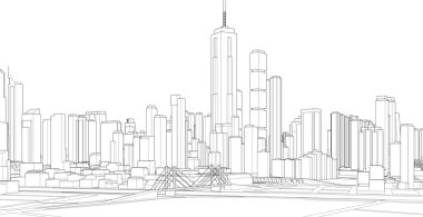 Modern şehir panoraması, 3d vektör illüstrasyonu