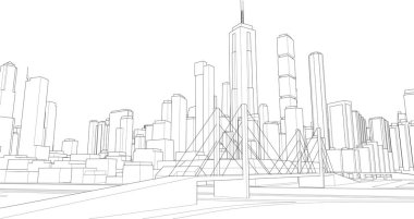 Modern şehir panoraması, 3d vektör illüstrasyonu