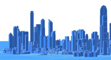modern şehir panoraması mavi renkli, 3D resimli
