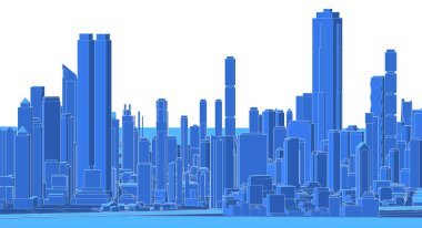 modern şehir panoraması mavi renkli, 3D resimli