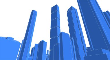 modern şehir panoraması mavi renkli, 3D resimli