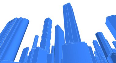 modern şehir panoraması mavi renkli, 3D resimli