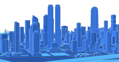 modern şehir panoraması mavi renkli, 3D resimli