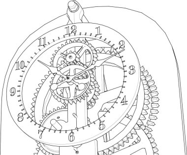 Saat mekanizması çizimi, 3d illüstrasyon