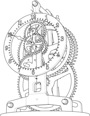 Saat mekanizması çizimi, 3d illüstrasyon