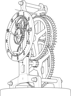 Saat mekanizması çizimi, 3d illüstrasyon