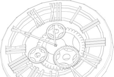 Saat mekanizması çizimi, 3d illüstrasyon