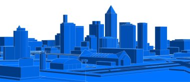 modern şehir panoraması mavi renkli, 3D resimli