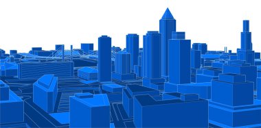 modern şehir panoraması mavi renkli, 3D resimli