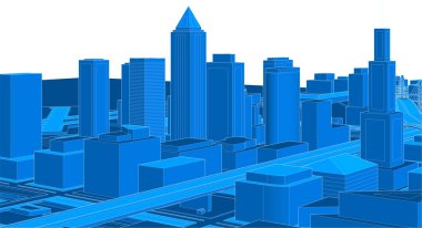 modern şehir panoraması mavi renkli, 3D resimli