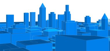 modern şehir panoraması mavi renkli, 3D resimli