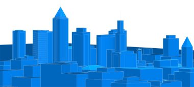 modern şehir panoraması mavi renkli, 3D resimli