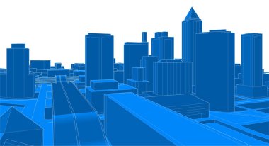 modern şehir panoraması mavi renkli, 3D resimli