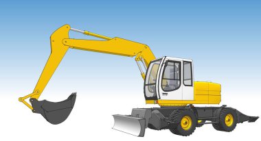 Buldozer ve kazıcı 3 boyutlu illüstrasyon