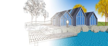 Modern apartman 3D illüstrasyon