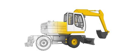 Buldozer ve kazıcı 3 boyutlu illüstrasyon