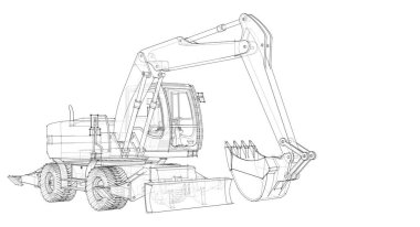 Buldozer ve kazıcı 3 boyutlu illüstrasyon