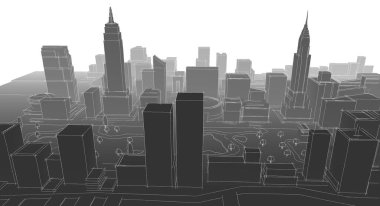 Modern şehir panoraması 3D illüstrasyon