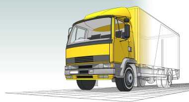 ulaşım, kamyon çizimi 3D illüstrasyon