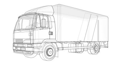 ulaşım, kamyon çizimi 3D illüstrasyon