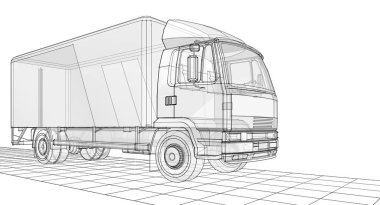ulaşım, kamyon çizimi 3D illüstrasyon