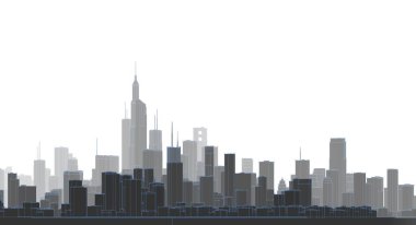 Mimari, modern şehir panoraması 3D illüstrasyon 
