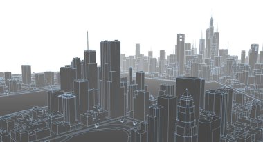 Mimari, modern şehir panoraması 3D illüstrasyon 