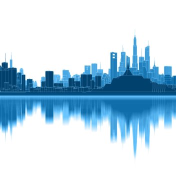 Mimari, modern şehir panoraması 3D illüstrasyon 
