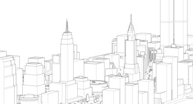 Mimari, modern şehir panoraması 3D illüstrasyon 