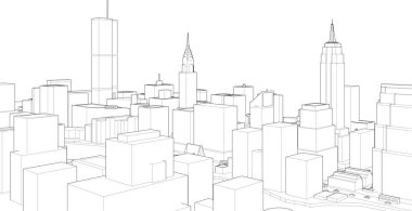 Mimari, modern şehir panoraması 3D illüstrasyon 