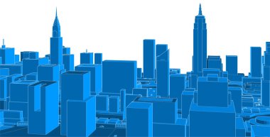 Mimari, modern şehir panoraması 3D illüstrasyon 